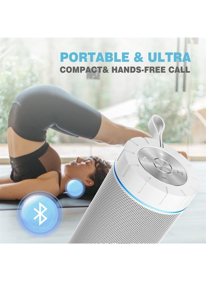 comiso مكبر صوت بلوتوث X26، مكبرات صوت مقاومة للماء IPX5، صوت محيطي HD 360° مع باس قوي، اقتران مزدوج لاسلكي، 24 ساعة من وقت التشغيل، مكبر صوت محمول للاستحمام، المنزل، الهواء الطلق، التخييم، الشاطئ - أبيض - Image 4