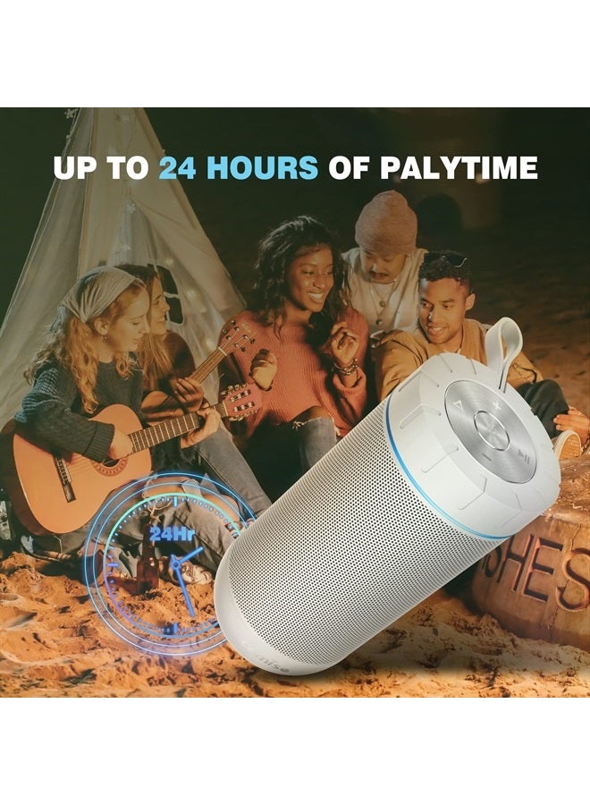 comiso مكبر صوت بلوتوث X26، مكبرات صوت مقاومة للماء IPX5، صوت محيطي HD 360° مع باس قوي، اقتران مزدوج لاسلكي، 24 ساعة من وقت التشغيل، مكبر صوت محمول للاستحمام، المنزل، الهواء الطلق، التخييم، الشاطئ - أبيض - Image 3