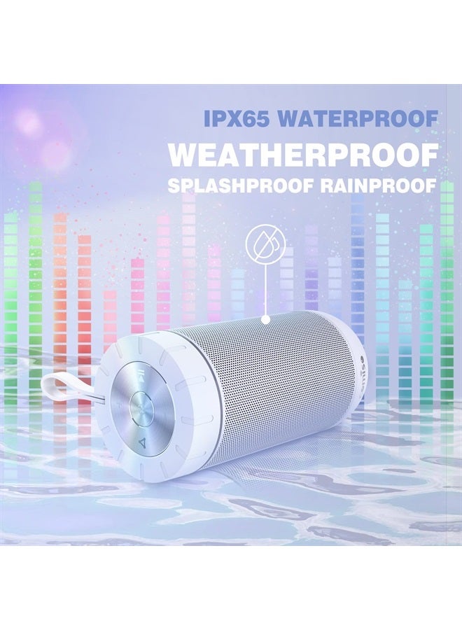 comiso مكبر صوت بلوتوث X26، مكبرات صوت مقاومة للماء IPX5، صوت محيطي HD 360° مع باس قوي، اقتران مزدوج لاسلكي، 24 ساعة من وقت التشغيل، مكبر صوت محمول للاستحمام، المنزل، الهواء الطلق، التخييم، الشاطئ - أبيض - Image 2