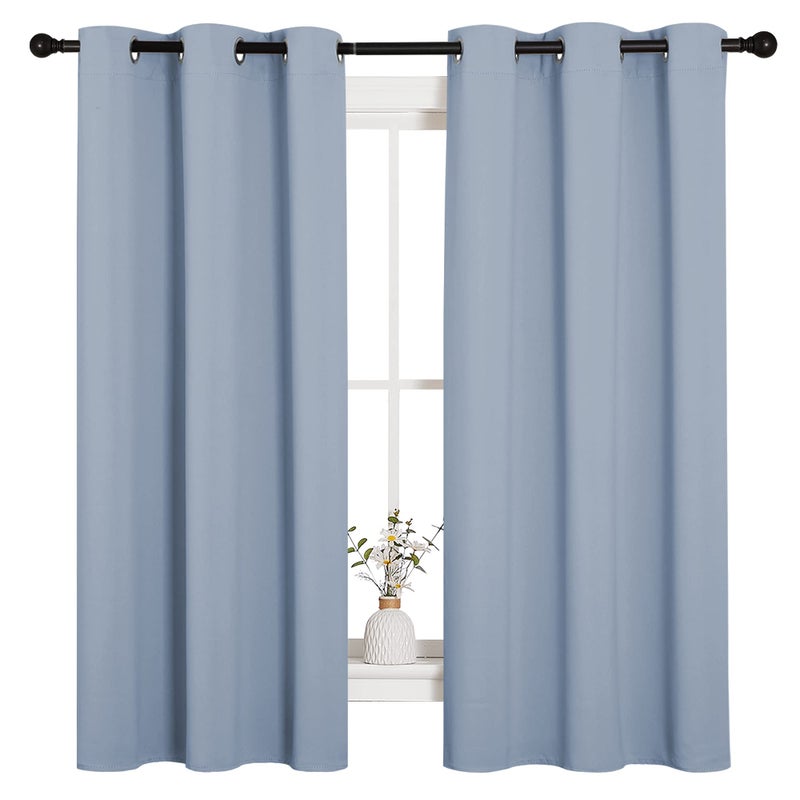 NICETOWN Vintage Blue Blackout Curtains 45 inches Length for Cafe, 2 Panels, 34" Wide, Thermal Insulated Decoration Drapes for Small Window - Image 2