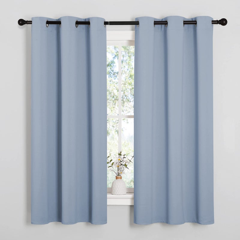 NICETOWN Vintage Blue Blackout Curtains 45 inches Length for Cafe, 2 Panels, 34" Wide, Thermal Insulated Decoration Drapes for Small Window - Image 1