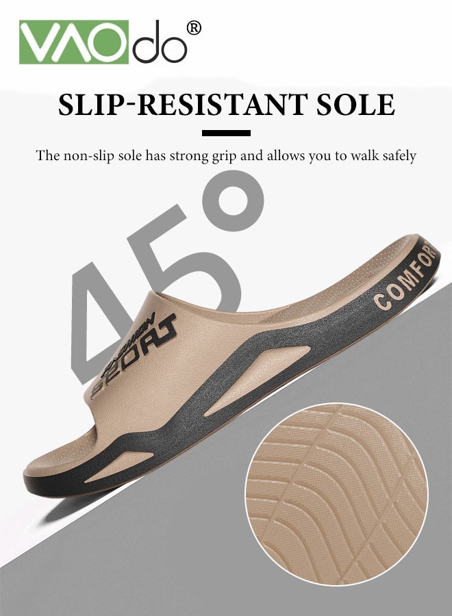VAOdo Men's Slippers House Slides Shower Sandals Thick Sole Non-slip Slip On Fashion Outdoor Beach Slippers Ultimate Comfort Lightweight Thick Sole Beige - Image 3