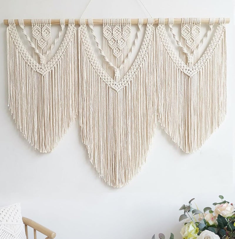 Achart Macrame Wall Hanging Large- Boho Wall Decor- Large Wall Art- Wall Decor Living Room- Macrame Tapestry Boho Decor for Bedroom (Beige-C) - Image 1