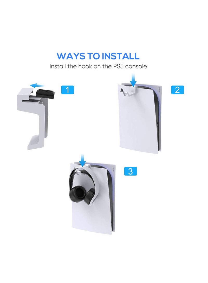 Excefore PS5 Headphone Holder, [Minimalist Design] Mini Headphone Hanger with Aluminum Supporting Bar, for Sony Playstation 5 Gaming Headset, White  - Image 4