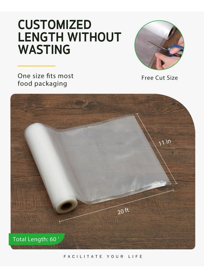 Syntus Vacuum Sealer Bags for Food,3 Rolls 11" x 20' Commercial Grade Bag Rolls, Food Vac Bags for Storage, Meal Prep or Sous Vide - Image 2