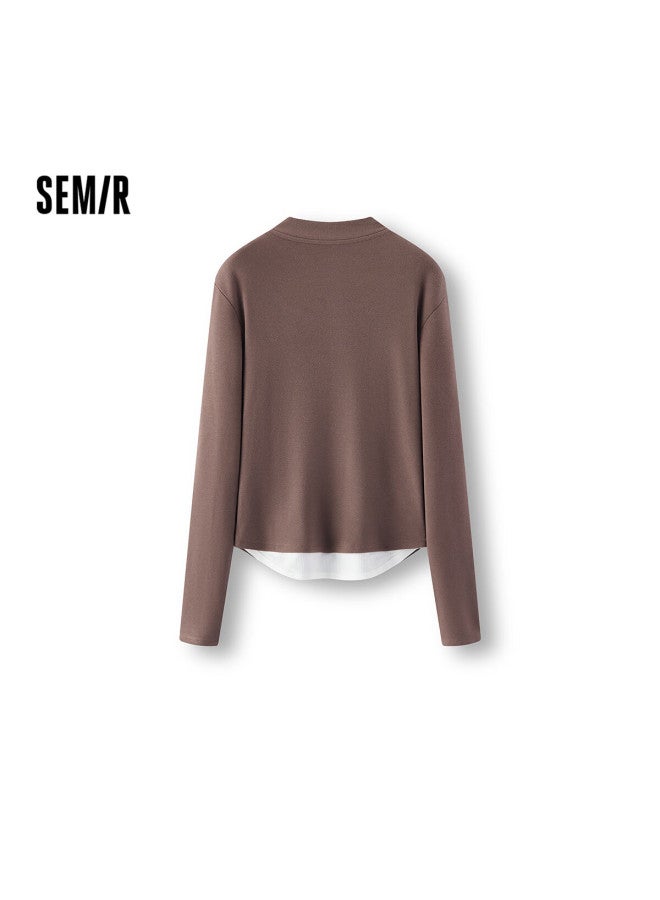 Semir Women's Long Sleeve Thermal Fleece Short Two-piece Style T-shirt  Winter Henry Collar Slim Fit 109725101003 - Image 1