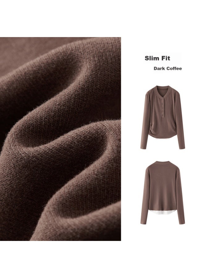 Semir Women's Long Sleeve Thermal Fleece Short Two-piece Style T-shirt  Winter Henry Collar Slim Fit 109725101003 - Image 3