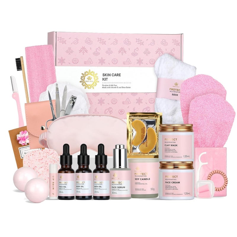RA ROSA ACCA Spa Gifts for Women 28pcs Rose Facial Skin Care Set includes Face CreamBath OilShower Accessories Body  Facial Kit for Women Birthday Gift for Women Mothers Day Gift