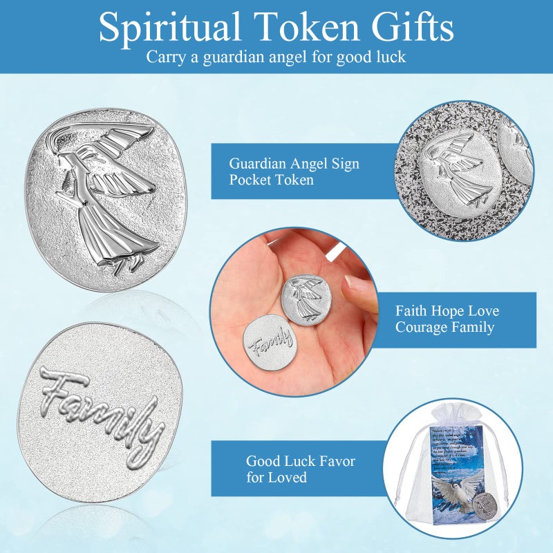 Sureio 30 Pieces Inspirational Pocket Angel Favors Set Memorial Sign Faith Love Family Hope Courage Angel Charm Peace Dove Sign Poem Cards White Organza Bag Favors Pocket Token Gifts for Family Friend - Image 3