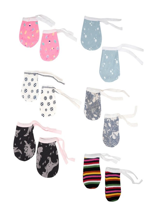 Tiny Treasures Cotton Baby Mittens for 0-6 Months - Breathable, Soft Cotton Hand Coverings with Gentle Elastic Thread, Multicolor Infant Gloves & Hand Warmers | Pack of 6 Pair - Image 1
