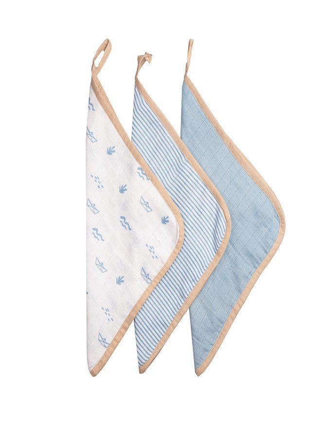 Masilo 100% Organic Muslin Baby Washcloth/Reusable, Absorbent and Extra Soft/Multipack for Infants and Toddlers/Pack of 3 - Boat - Image 1