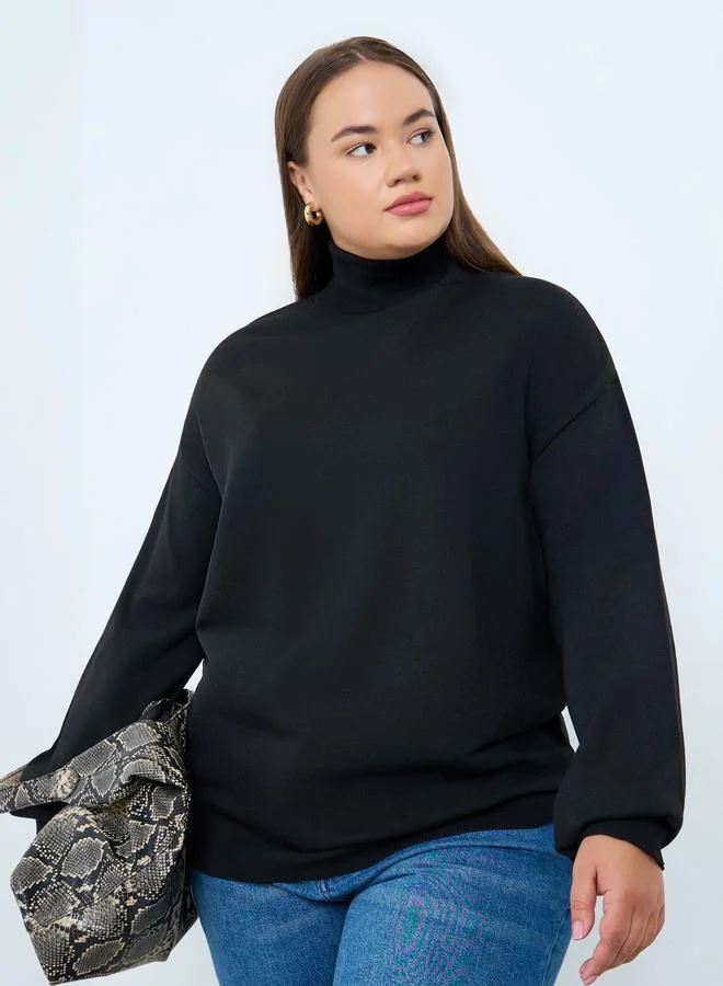 Styli Plus Size Black Turtleneck Sweater