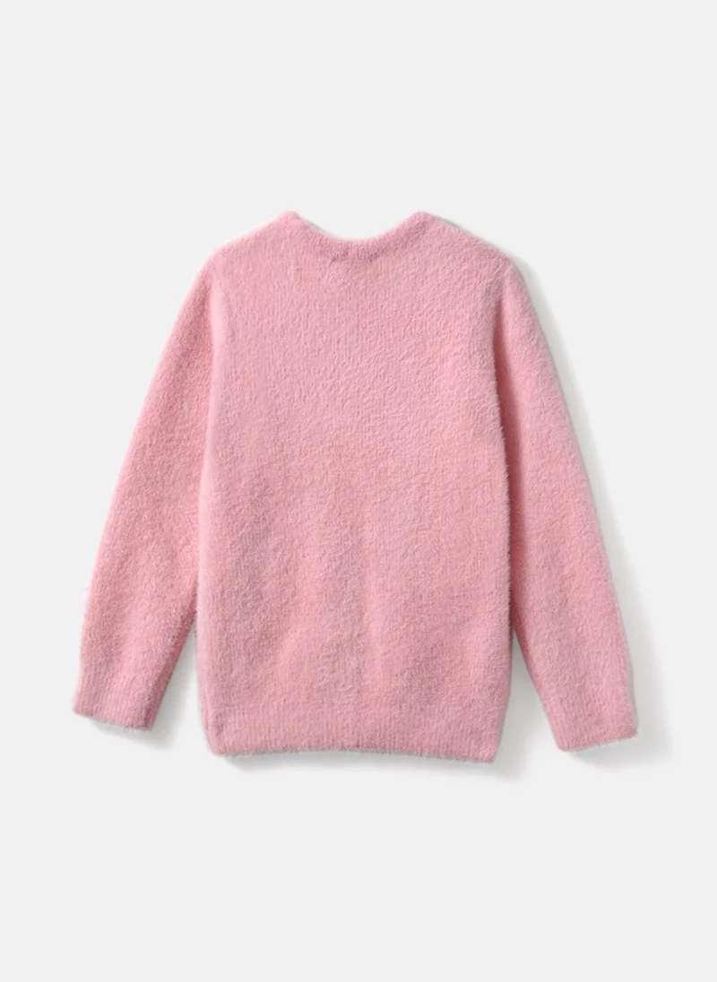 Nautinati Nautinati Girls' Pink Bunny Print Jacquard Design Warm Sweater