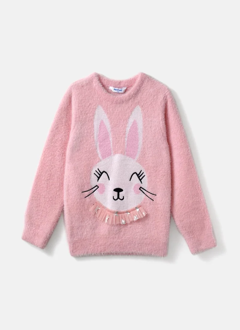 Nautinati Nautinati Girls' Pink Bunny Print Jacquard Design Warm Sweater