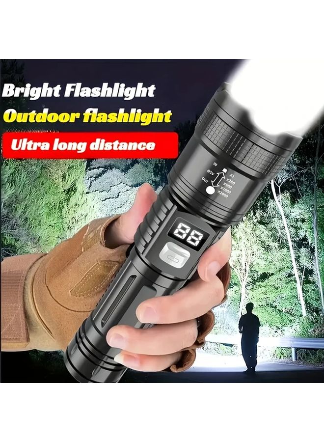 Black Digital Display Tactical LED Flashlight USB C Rechargeable With 3 Modes - Image 3