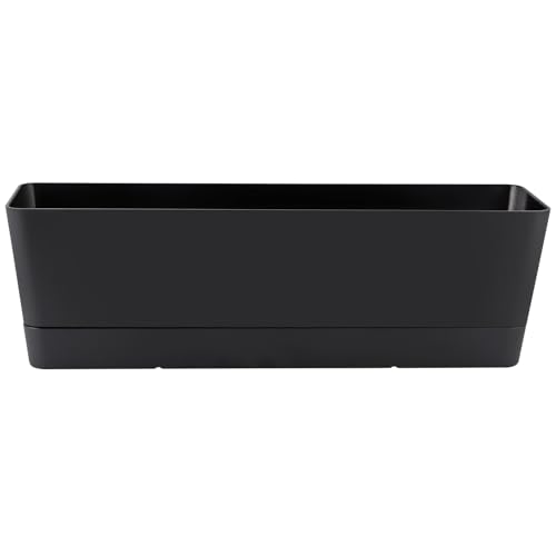 Skelang 2 Pcs Rectangular Plant Pot 167 Flower Planter Box with Drainage Hole Windowsill Container with Tray for Succulents Herbs Cacti Black - Image 3