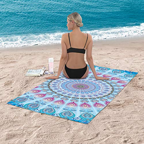 Bonsai Tree Mandala Beach Towel, Indian Hippie Boho Microfiber Bath Towel for Women, Bohemian Blue Sand Free Quick Dry Travel Towels Gifts for Yoga Sports Adults 30" x 60" - Image 4