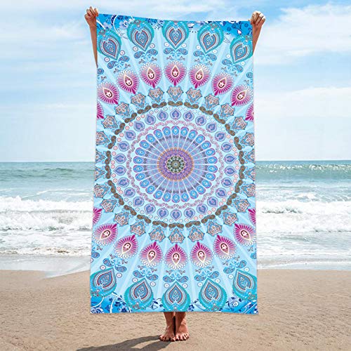 Bonsai Tree Mandala Beach Towel, Indian Hippie Boho Microfiber Bath Towel for Women, Bohemian Blue Sand Free Quick Dry Travel Towels Gifts for Yoga Sports Adults 30" x 60" - Image 5