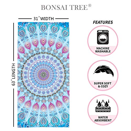 Bonsai Tree Mandala Beach Towel, Indian Hippie Boho Microfiber Bath Towel for Women, Bohemian Blue Sand Free Quick Dry Travel Towels Gifts for Yoga Sports Adults 30" x 60" - Image 2