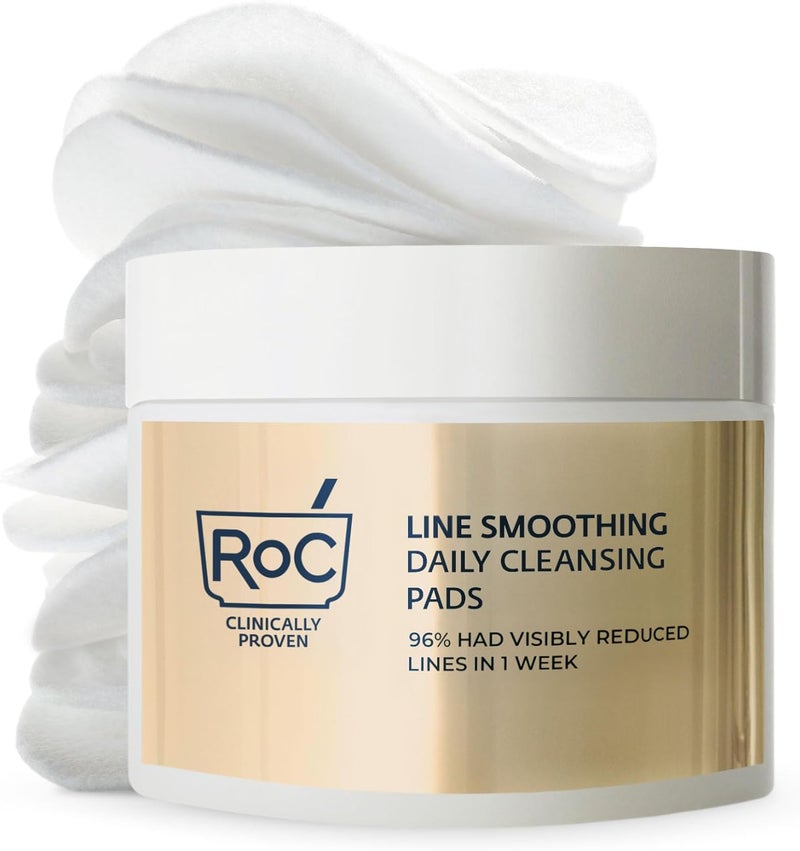 RoC Line Smoothing Daily Cleansing Pads - Hypoallergenic Exfoliating Makeup Remover for Wrinkles and Skin Tone, 28 Count - Image 1