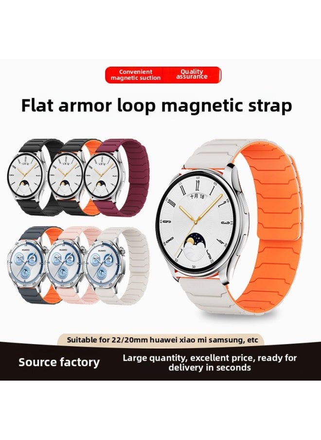 Generic - For huawei GT5 Watch With GT4 Armor Magnetic Loop Watch With Watch Magnetic Silicone 22/20mm Strap-Color:Gray+orange-Specifications:22MM - Image 1