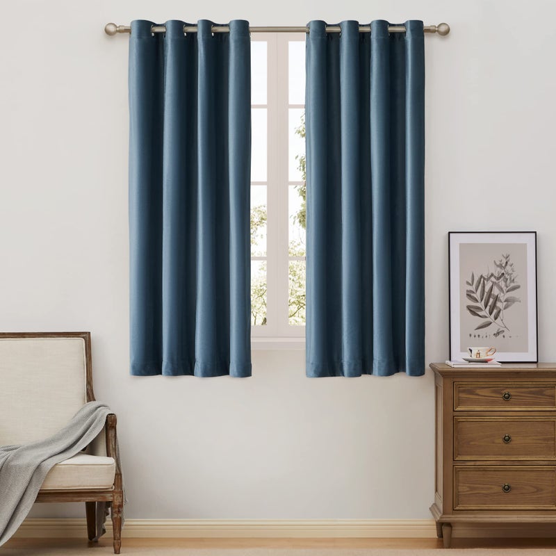 BULBUL Living Room Velvet Window Curtains 63 inch Long- 2 Panels Stone Grayish Blue Window Drapes Curtains Thermal Insulated Room Darkening Decor Grommet Curtains for Bedroom - Image 1
