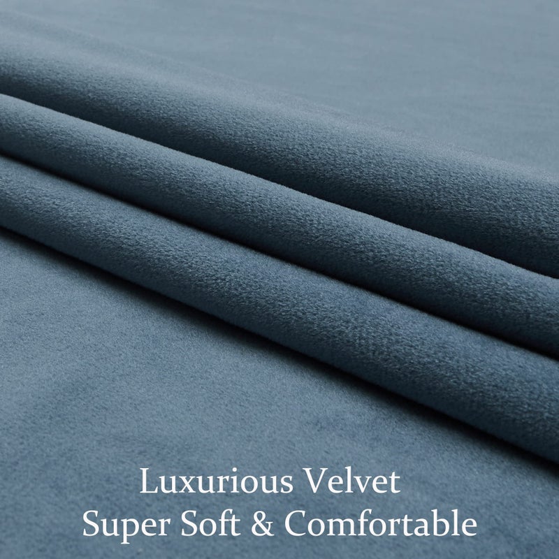 BULBUL Living Room Velvet Window Curtains 63 inch Long- 2 Panels Stone Grayish Blue Window Drapes Curtains Thermal Insulated Room Darkening Decor Grommet Curtains for Bedroom - Image 5