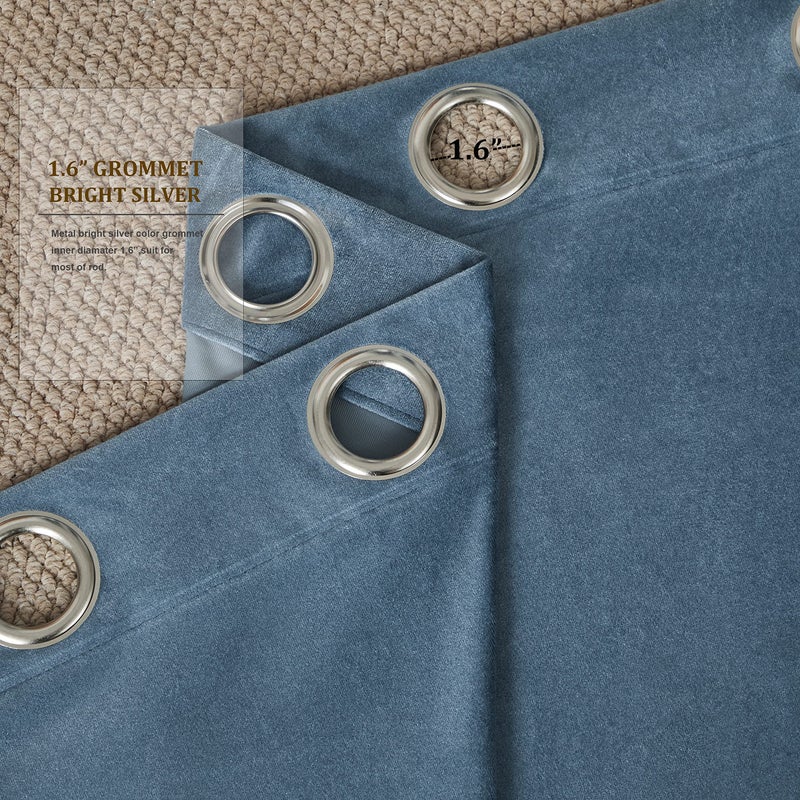 BULBUL Living Room Velvet Window Curtains 63 inch Long- 2 Panels Stone Grayish Blue Window Drapes Curtains Thermal Insulated Room Darkening Decor Grommet Curtains for Bedroom - Image 3
