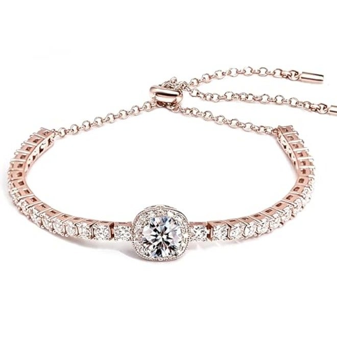 Moissanite Tennis Bracelet for Women – 2 Carat 8mm Lab-Created Diamond, Adjustable Silver Chain, Anniversary Jewelry Gift