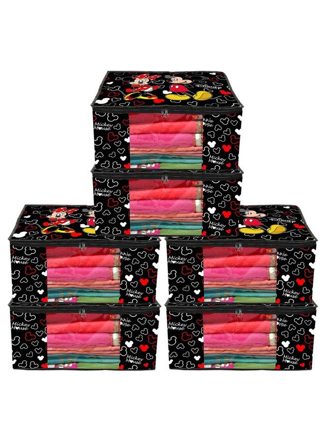 Kuber Industries Non-Woven Disney Mickey Print Saree Covers With Zip|Foldable Wardrobe Organizer For Clothes|Saree Bags Keep 8 To 10 Saree|Suitable For Lehenga, Suit, Dress|Pack Of 6 (Black) - Image 1