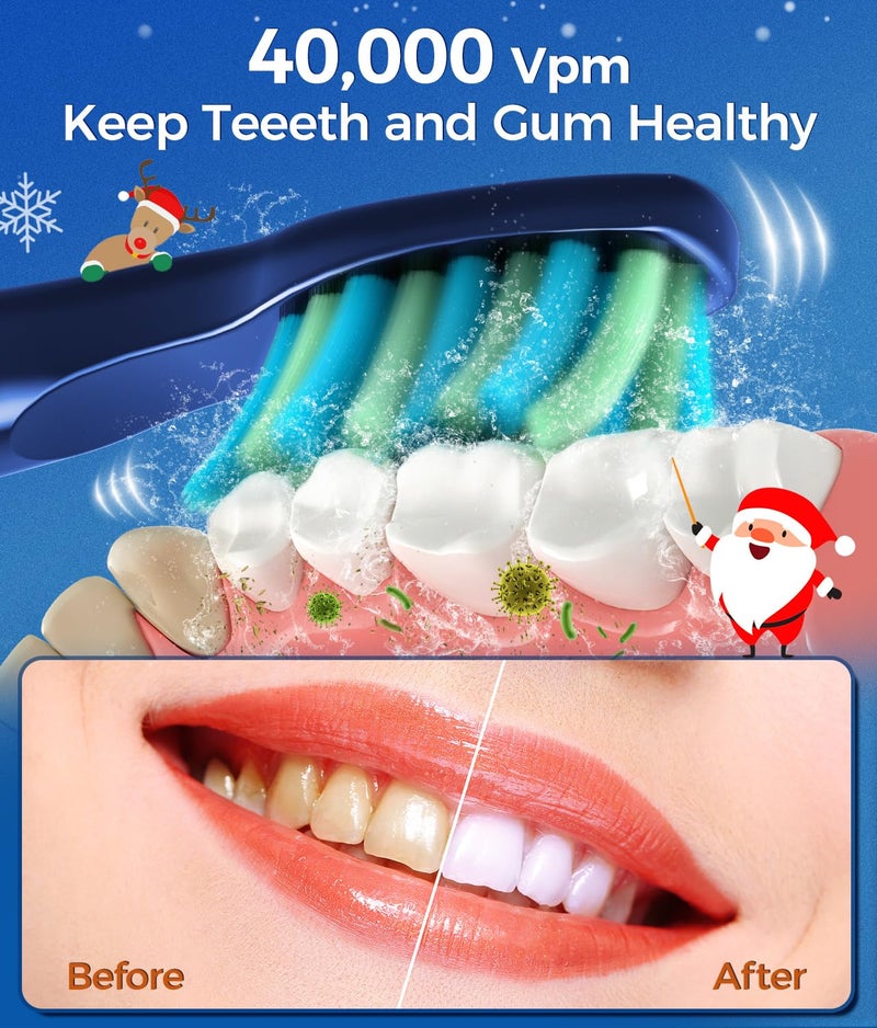 TEETHEORY Electric Toothbrush for Adults with 8 𝐁𝐫𝐮𝐬𝐡 𝐇𝐞𝐚𝐝𝐬, Sonic Electric Toothbrush with 40000 VPM Deep Clean 5 Modes, Rechargeable Toothbrushes Fast Charge 4 Hours Last 30 Days - Image 2