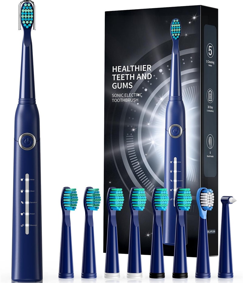 TEETHEORY Electric Toothbrush for Adults with 8 𝐁𝐫𝐮𝐬𝐡 𝐇𝐞𝐚𝐝𝐬, Sonic Electric Toothbrush with 40000 VPM Deep Clean 5 Modes, Rechargeable Toothbrushes Fast Charge 4 Hours Last 30 Days - Image 1