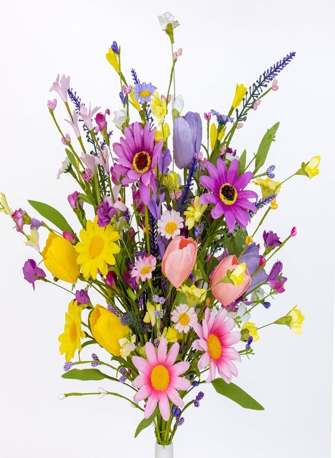 Yawwind 12 PCs Artificial Summer Flowers 17 Inches Pastoral Spring Flowers Colorful Spring Florals Stems with Wildflowers Tulips for Vase Table Centerpiece Indoors Decoration - Image 1