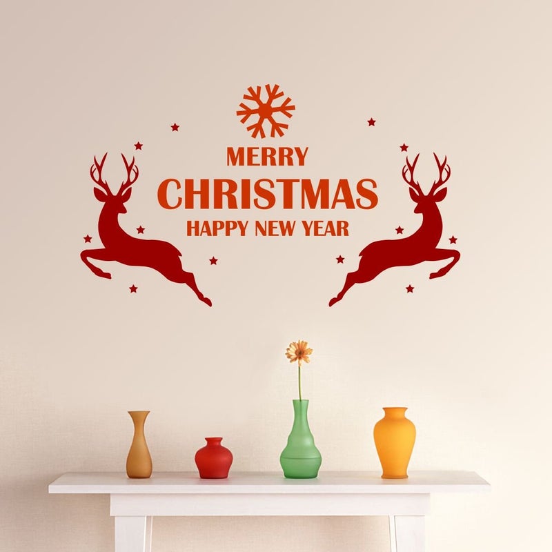 Asian Paints Asian Paints WallOns Christmas and Happy New Year with Reindeer Decal DIY Removable Peel and Stick UV Printed Wall Sticker Covers H 1 ft x W 25 ft Home Dcor