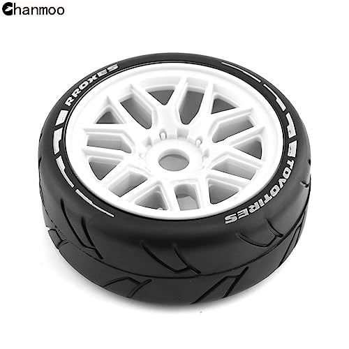 Chanmoo 1/8 RC On Road Car Tires and Wheels Rims 17mm Hex 103mm Rubber Rally Tyres for 1:8 Scale RC On-Road Racing Car HPI WR8 HSP Hobao ARRMA Redcat Losi Kyosho VRX RC Rally Drift Car 4PCS (White) - Image 3
