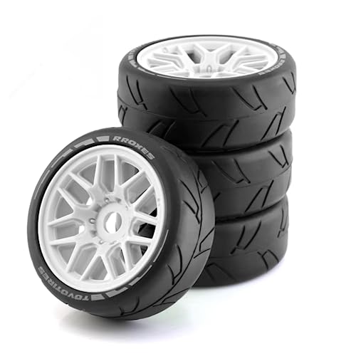 Chanmoo 1/8 RC On Road Car Tires and Wheels Rims 17mm Hex 103mm Rubber Rally Tyres for 1:8 Scale RC On-Road Racing Car HPI WR8 HSP Hobao ARRMA Redcat Losi Kyosho VRX RC Rally Drift Car 4PCS (White) - Image 1