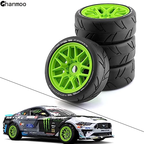 Chanmoo 1/8 RC On Road Car Tires and Wheels Rims 17mm Hex 103mm Rubber Rally Tyres for 1:8 Scale RC On-Road Racing Car HPI WR8 HSP Hobao ARRMA Redcat Losi Kyosho VRX RC Rally Drift Car 4PCS (White) - Image 5