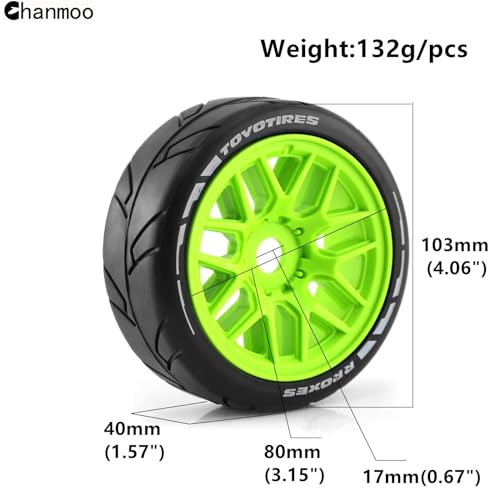 Chanmoo 1/8 RC On Road Car Tires and Wheels Rims 17mm Hex 103mm Rubber Rally Tyres for 1:8 Scale RC On-Road Racing Car HPI WR8 HSP Hobao ARRMA Redcat Losi Kyosho VRX RC Rally Drift Car 4PCS (White) - Image 2