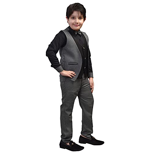 ZOLARIO Boys Clothing Set 3 Piece Dress for Boys, Set of Waist Coat, Pant, Bow & Shirt, Ideal for Wedding & Birthday. (7-8 Years) Black - Image 4