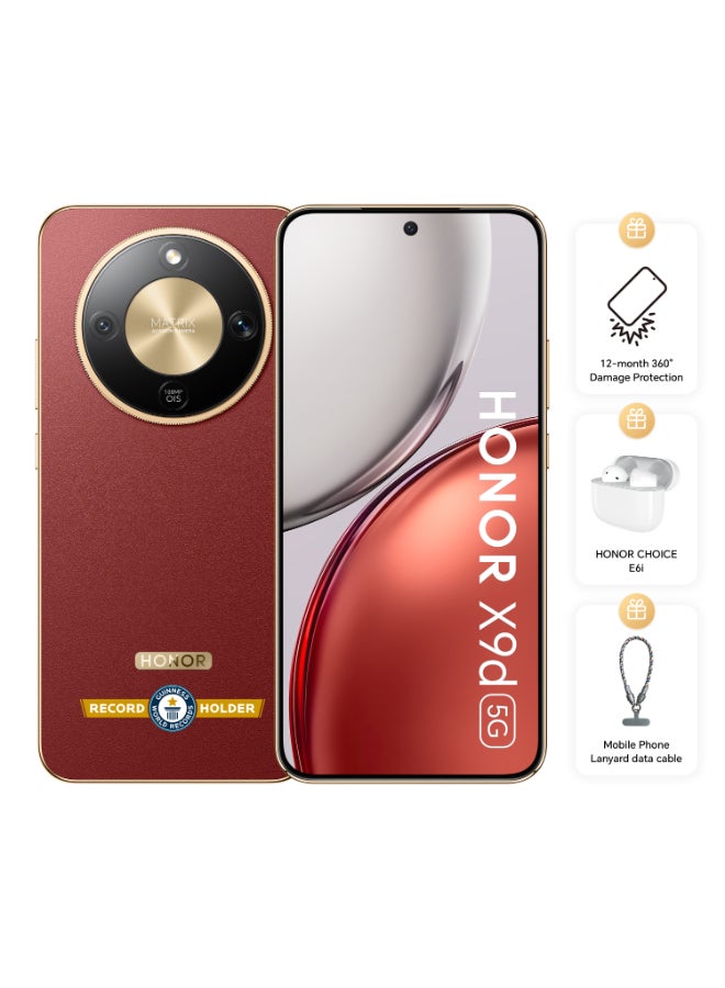 Honor X9d Dual SIM 5G 12GB RAM 256GB Reddish Brown With Free Choice E6i Earbuds, Lanyard Data Cable and 12 Month Damage Insurance  - Middle East Version