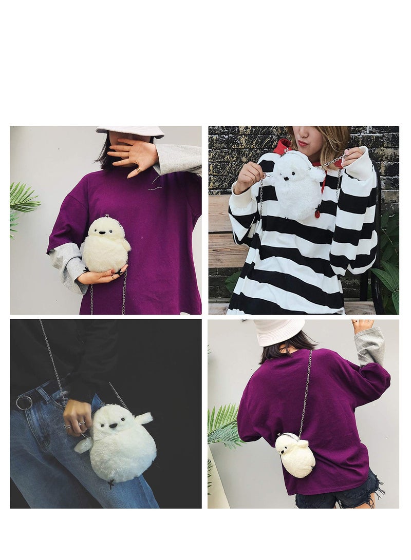Chic White Plush Crossbody Bag for Women, Fluffy Chick Coin Wallet Pouch, Small Shoulder Purse for Girls, Suitable Cell Phone Wallet - Image 4