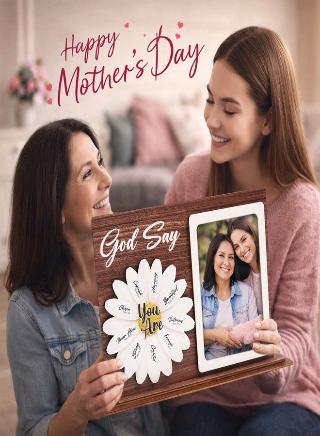 KATINAT Mother’s Day Gift for Mom, Christian Picture Frame with Photo Holder, God Says You Are Daisy Frame, Religious Gift for Mom from Daughter Son, Bible Verse Desk Decor - Image 3