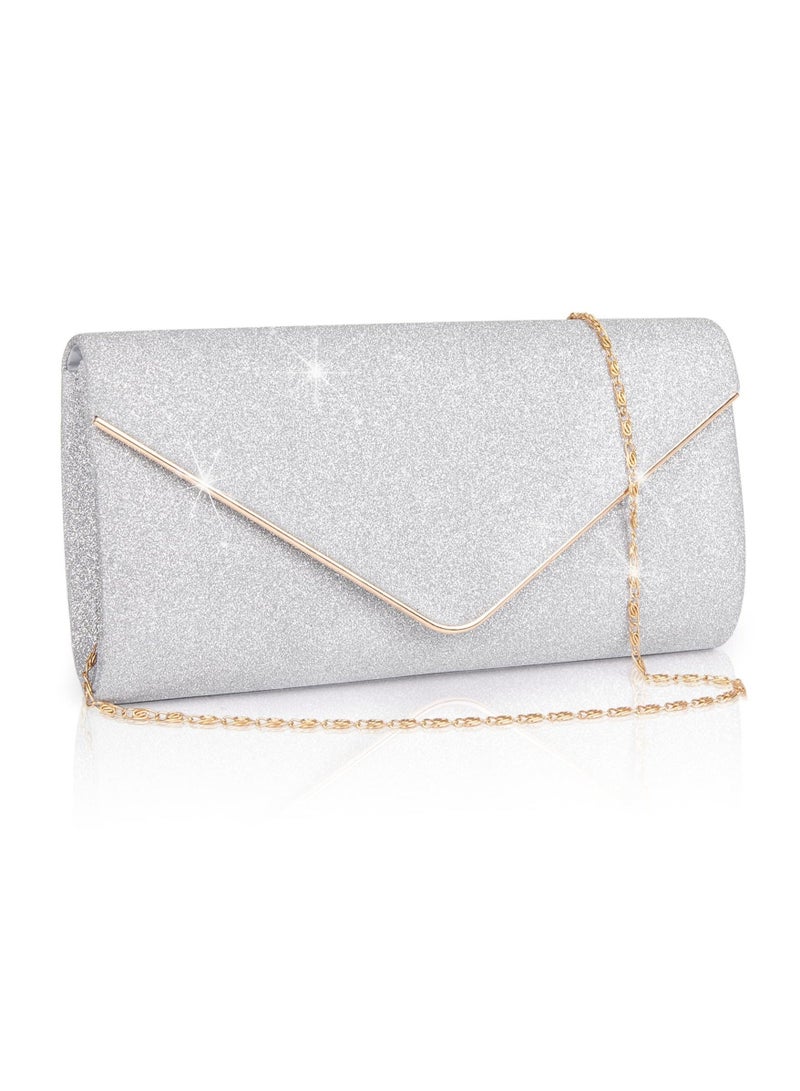 Captaintech Women Clutch Bag Elegant Sequins Evening Purse Chain Shoulder Bags Sparkly Black Bridal Prom Party Handbag - Image 1