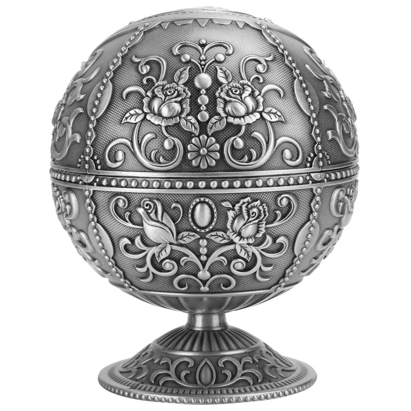 Vintage Ashtray Tellurion Shape Dragon Pattern Zinc Alloy with Lid Windproof Home Decor Craft - Image 3