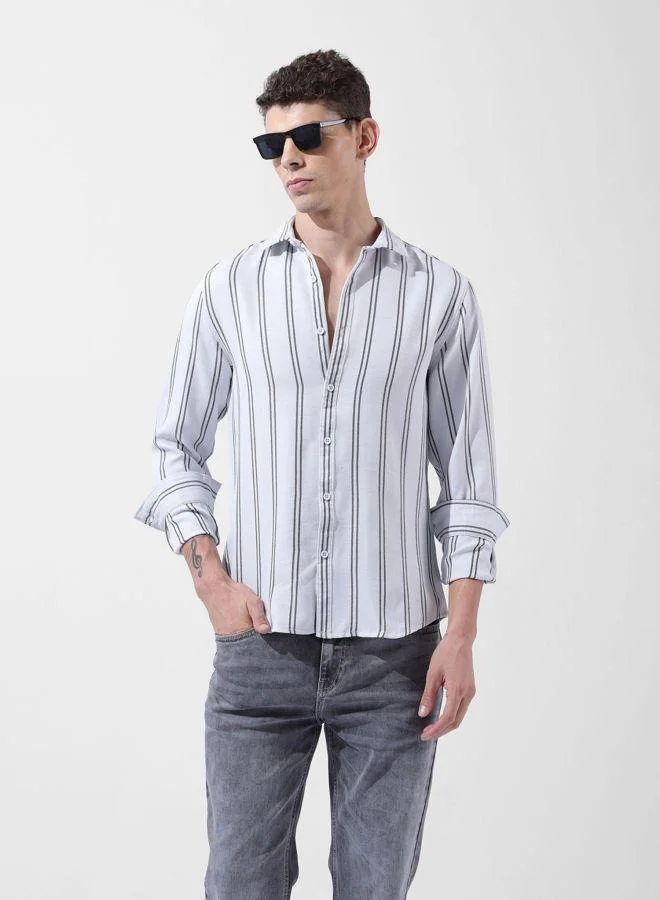 The Indian Garage Co Men Regular Fit Striped Cutaway Collar Full Sleeves Shirt