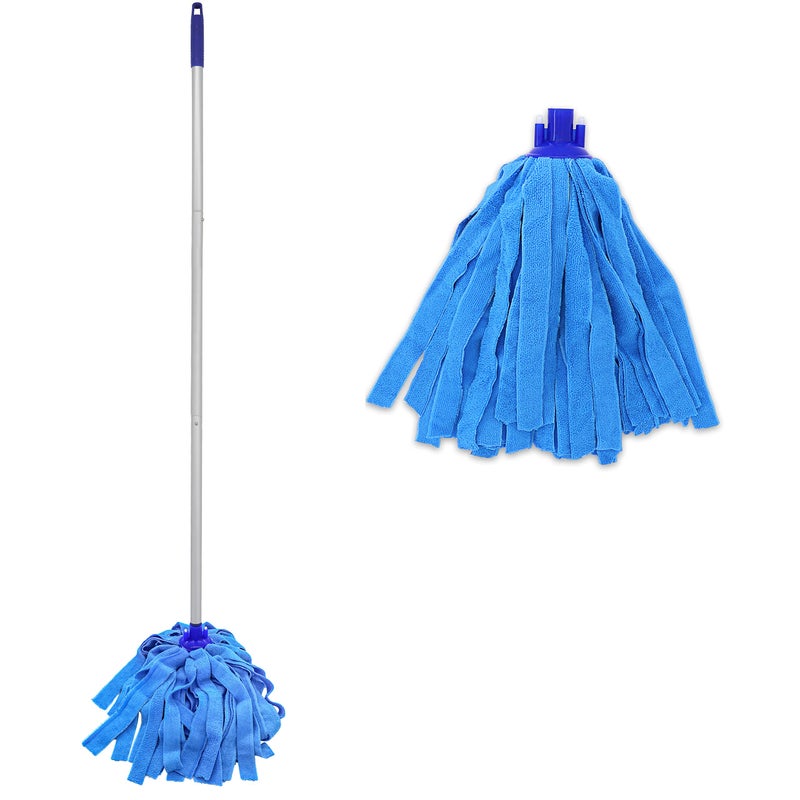 EaseYourDay Mop, One Pole with Two Blue Microfiber Cloth Heads (1 Handle & 2 Mop Heads) - Image 1