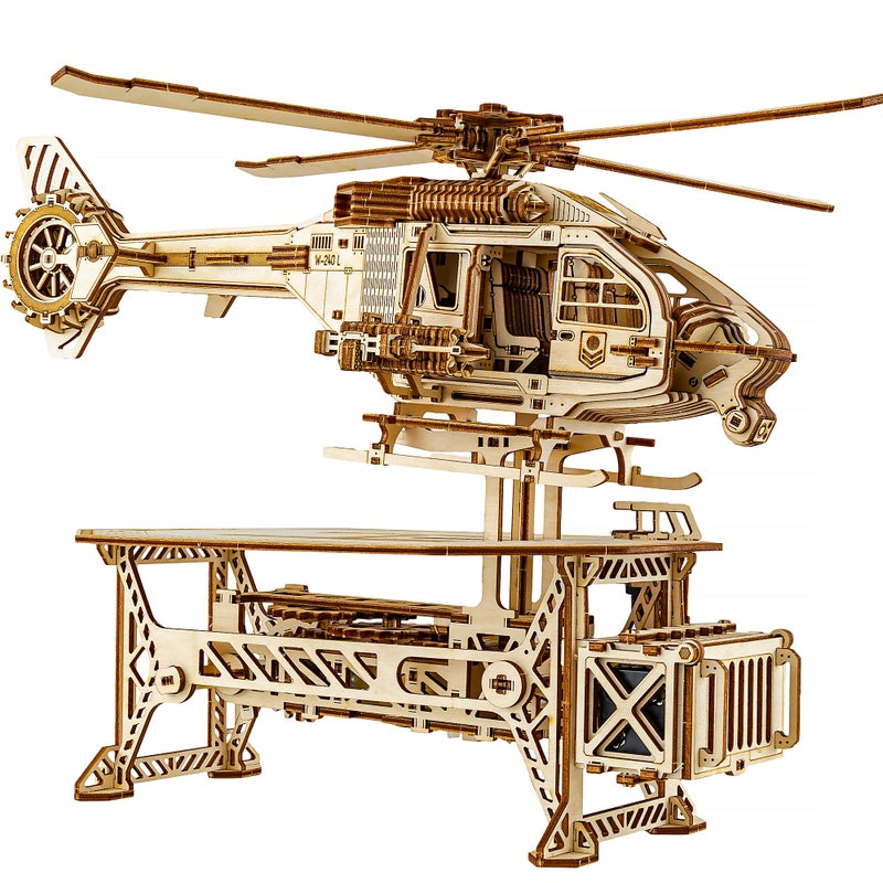 Wood Trick Thunder Chopper Electric Helicopter 3D Wooden Puzzles for Adults to Build - Spinning Rotors & Blades - Detailed Design - Mechanical Wooden Model Kits for Adults to Build - Image 1