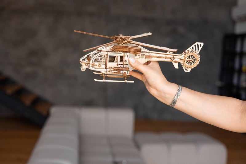 Wood Trick Thunder Chopper Electric Helicopter 3D Wooden Puzzles for Adults to Build - Spinning Rotors & Blades - Detailed Design - Mechanical Wooden Model Kits for Adults to Build - Image 2