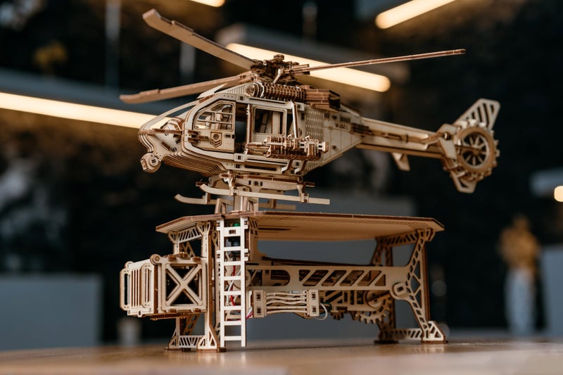 Wood Trick Thunder Chopper Electric Helicopter 3D Wooden Puzzles for Adults to Build - Spinning Rotors & Blades - Detailed Design - Mechanical Wooden Model Kits for Adults to Build - Image 3