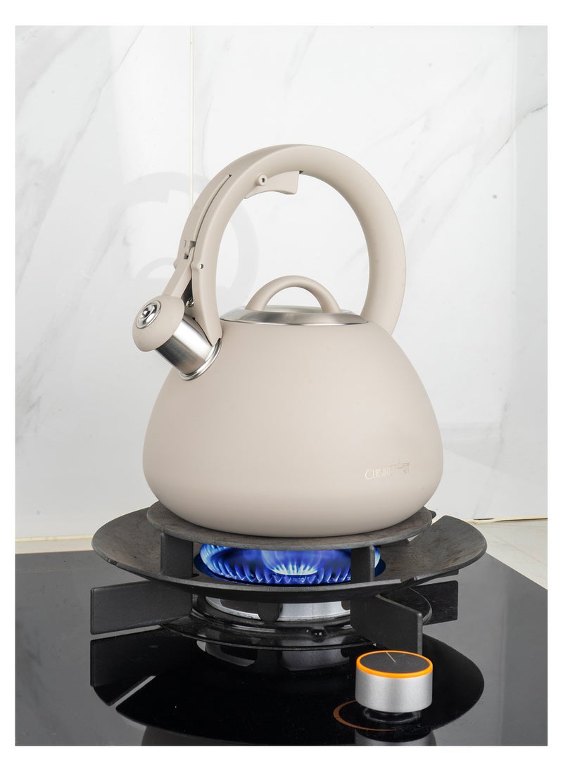 Cuisine Art Cuisine Art JURA Stainless Steel Whistling Tea Kettle 3.0L, Beige, 201 Stainless Steel, Nylon Handle, Soft Touch Coating, Fast Boiling, 18/0 Single Bottom, Suitable for use on all stove tops  - Image 1